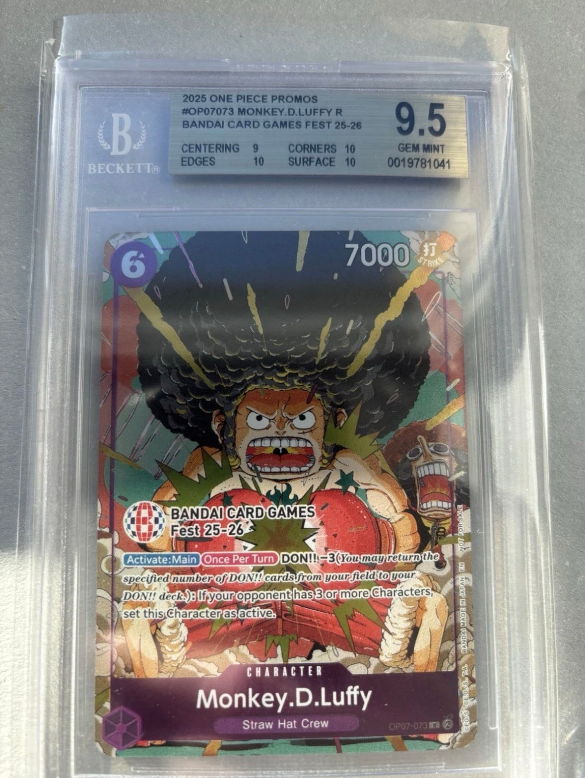 One Piece TCG – Monkey D. Luffy (OP07-073) – Bandai Card Fest 25/26 – BGS 9.5 Gem Mint